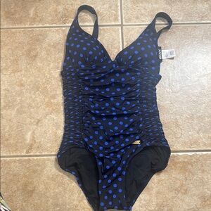NWOT DKNY Black and Blue Polka Dot Swimsuit